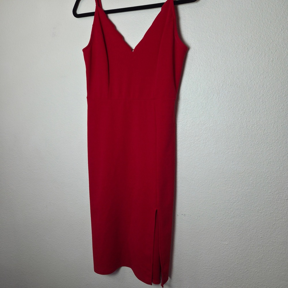 Red Fitted Valentines‎ Day Dress with scalloped neckline size Large Socialite - Picture 2 of 12